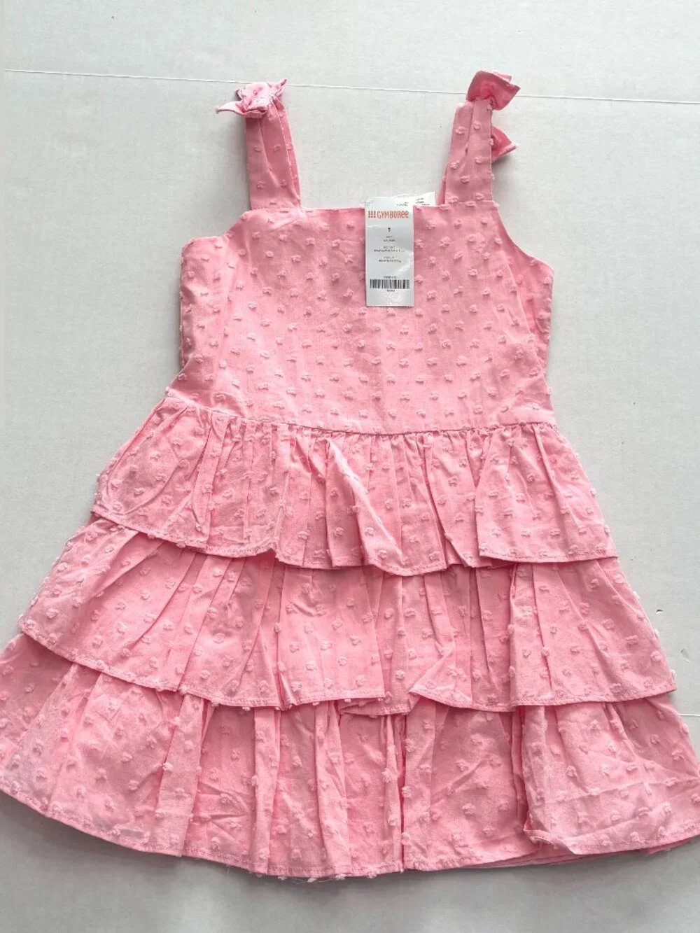 NWT Gymboree Pink Tiered Swiss Dot Dress with Bow Shoulder Straps Size 5
